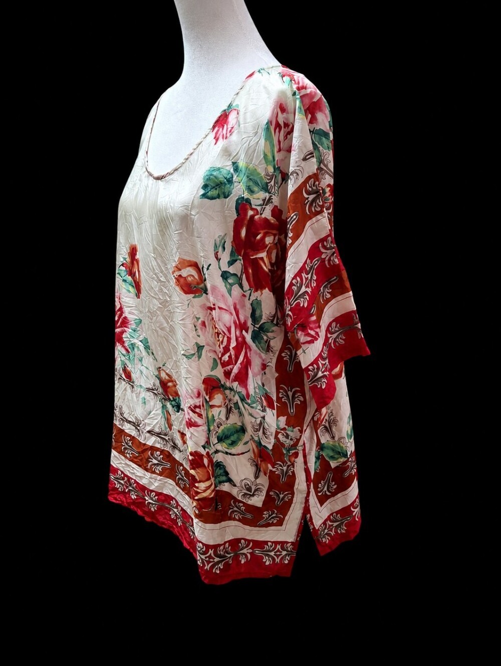 Johnny Was Secret Garden Silk Floral Tunic Blouse Poncho Top Women Size Large - Picture 9 of 16